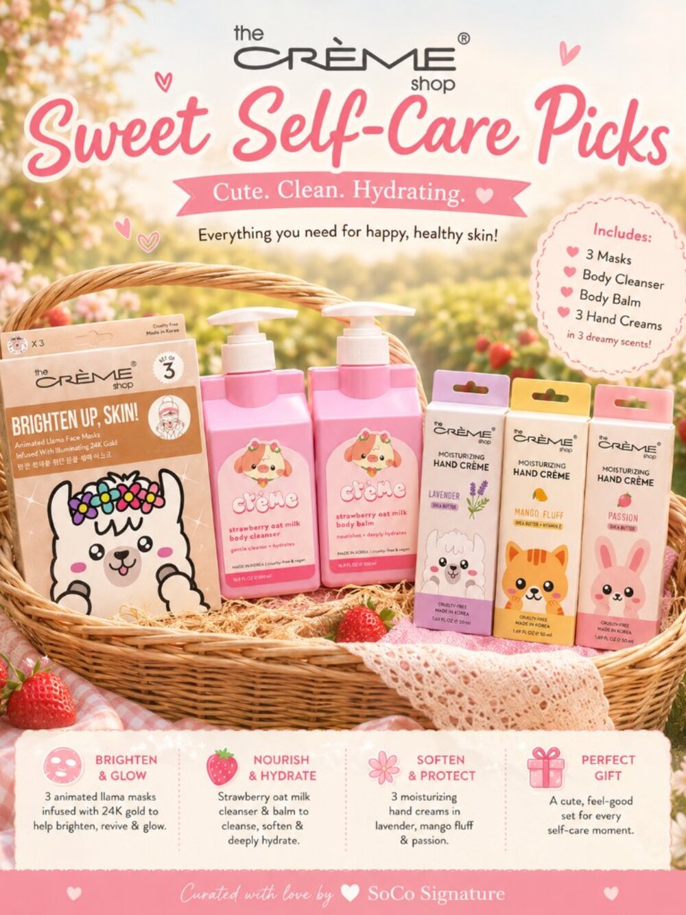 Creme Shop K Beauty Spa Gift Set Body Wash Balm Face Masks Hand Cream Bundle